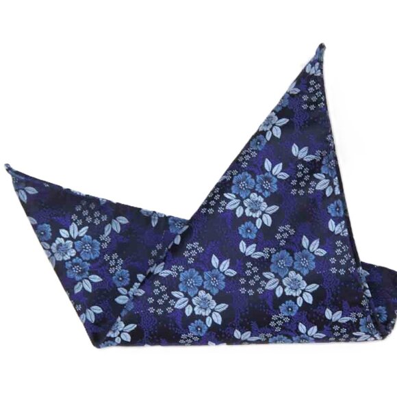 Gascoigne Pocket Square Silk Floral Blue Gray Purple Black - Picture 2 of 2